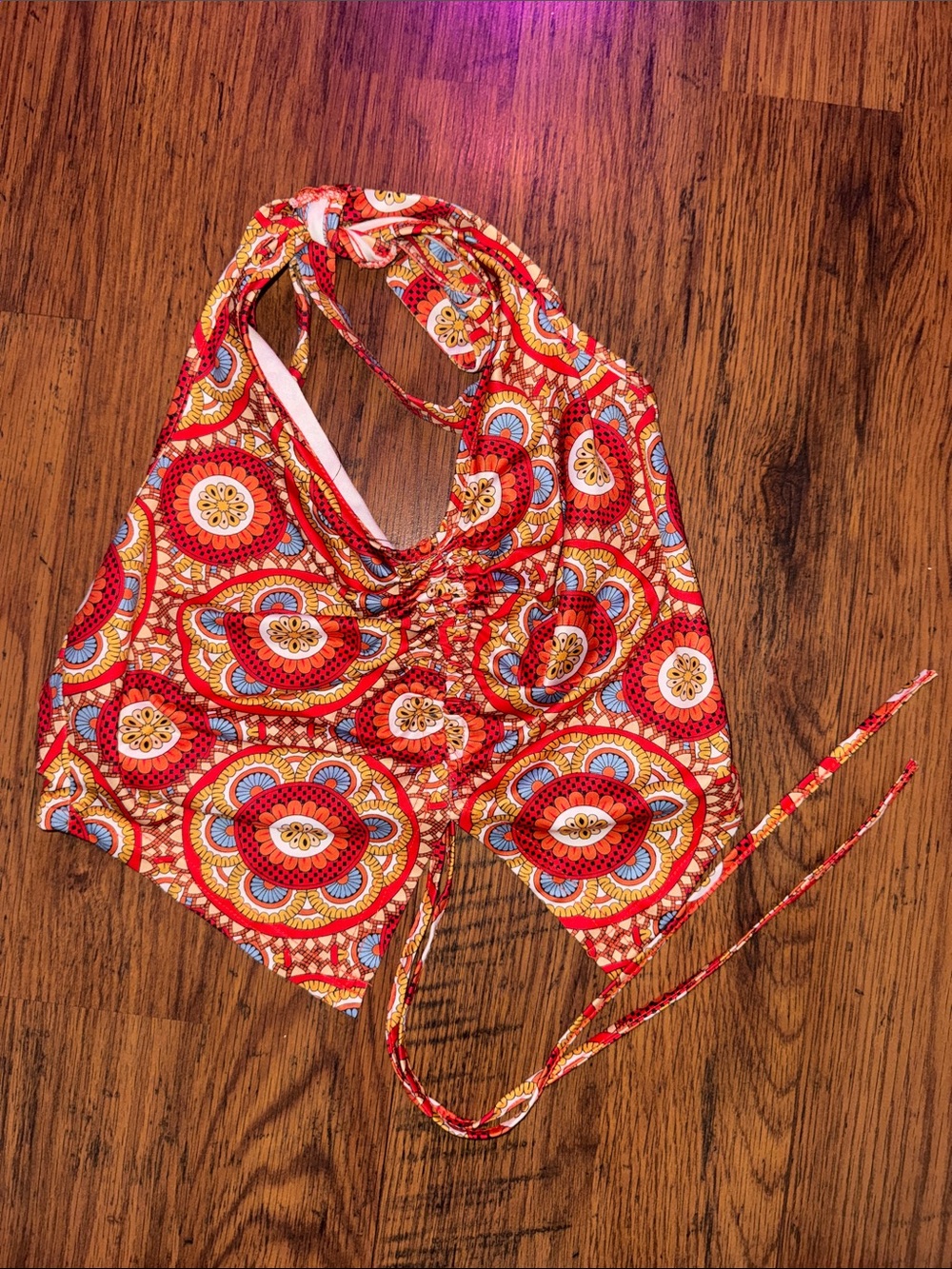 SHEIN Red Multicolor Floral Halter Crop Top 27.B